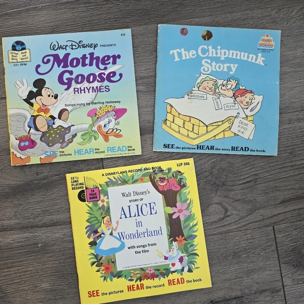 Vintage Children's Books With Records Set of 3